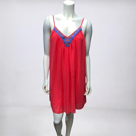 Jodi Kristopher Coral Beaded Mini Dress Boho Festival Size M Beaded V-Neck Swing - Picture 1 of 11